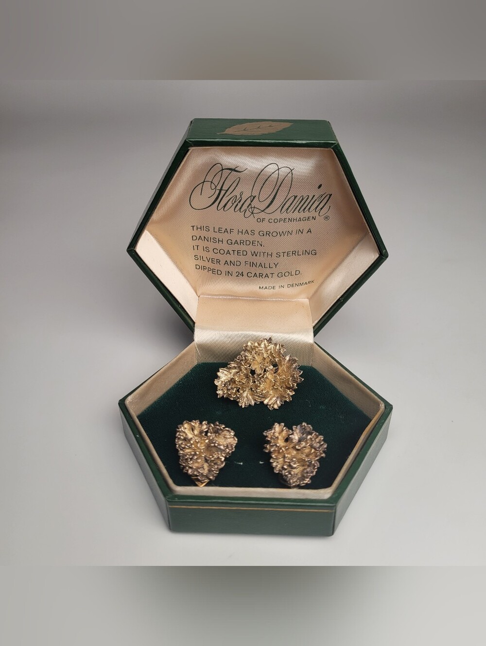 Vtg Flora Danica Sterling Silver 925 Eggert Denmark Brooch & Clip Earring Set